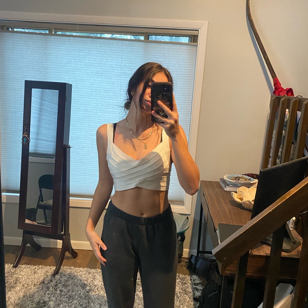 White crossed crop top